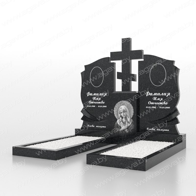 Двойные надгробный гранитный памятник D-01 Black на могилу