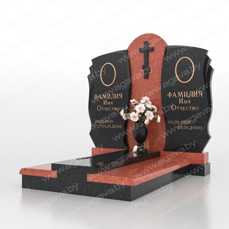 Двойные надгробный мраморный памятник D-11 Red на кладбище