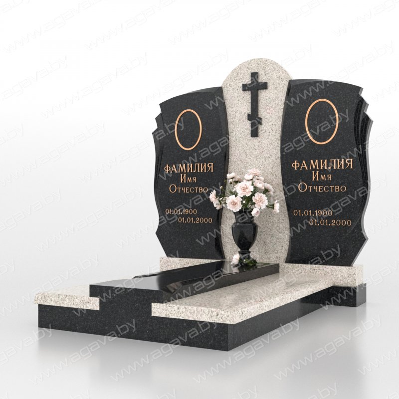 Двойные надгробный гранитный памятник D-11 Grey на могилу