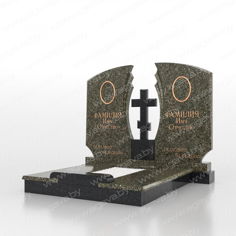 Двойные надгробный мраморный памятник D-15 Green на кладбище
