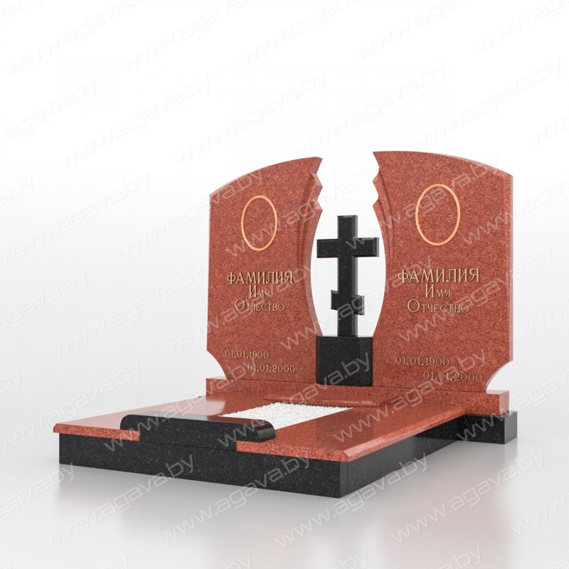 Двойные надгробный гранитный памятник D-15 Red на могилу
